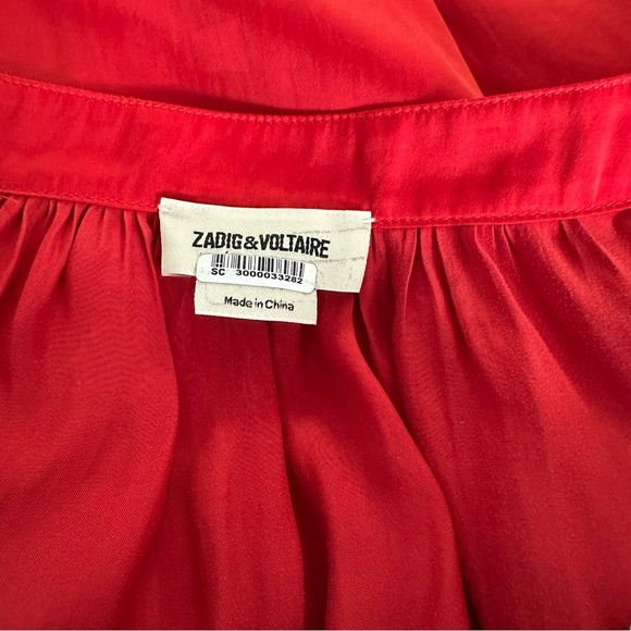 Zadig & Voltaire Tink Satin V-Neck Long Sleeve Blouse SZ Large Red Designer READ - Picture 2 of 9